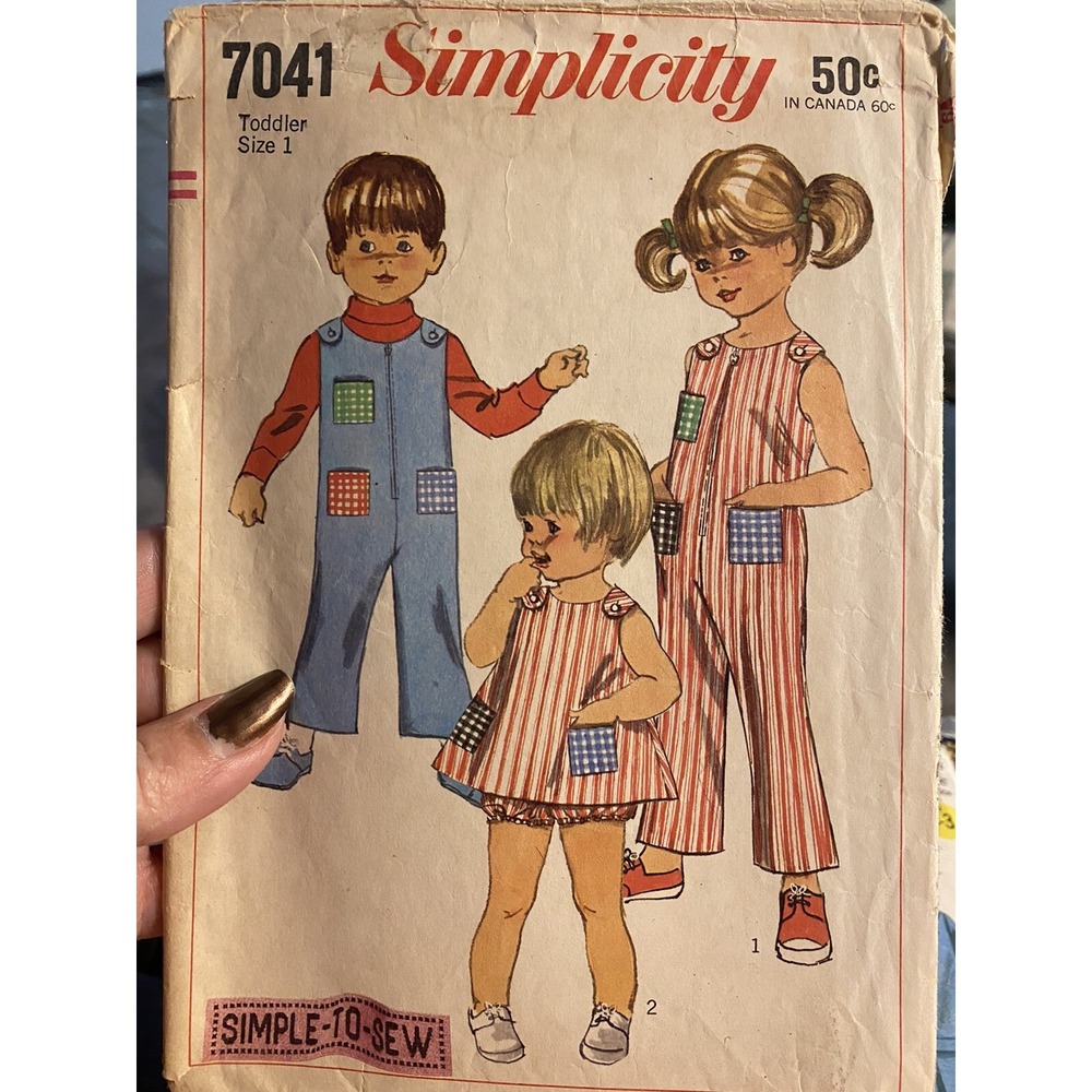 Vintage 1967 Simplicity 7041 Toddler Sewing Pattern Size 1 Jumpsuit Overalls Cut